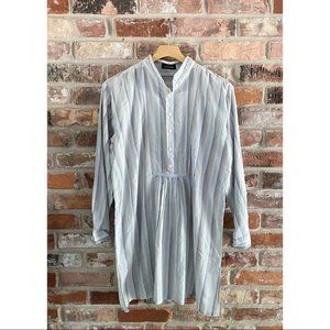 Eskandar Shirtdress Stripe Long Sleeve Cotton Knee Length Size 1